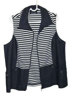 Solar Lasania Black White Blue Striped Travel Vest Made In Canada